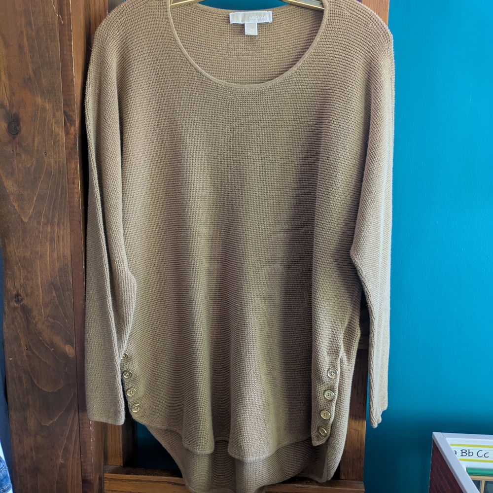 Michael Kors Brown Crew Neck Sweater with Button Details